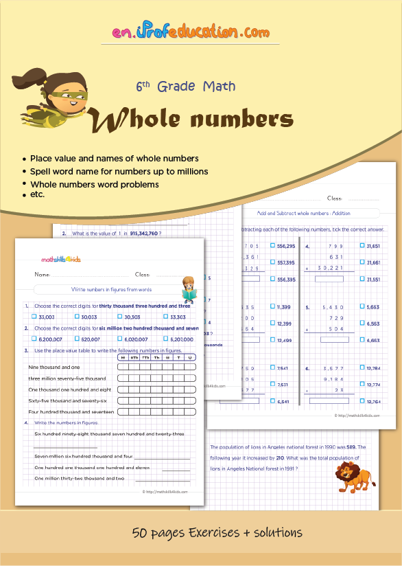 grade 6 math worksheets whole numbers