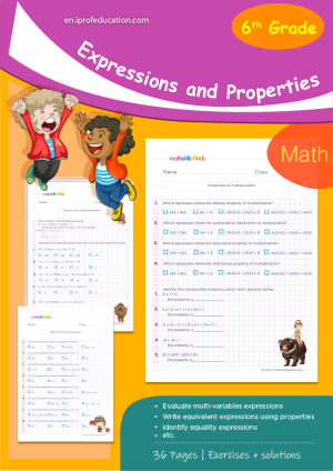 Grade 6 Expressions and properties worksheets with solutions