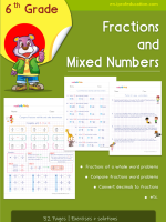Grade 6 Fraction and mixed numbers worksheets with solutions